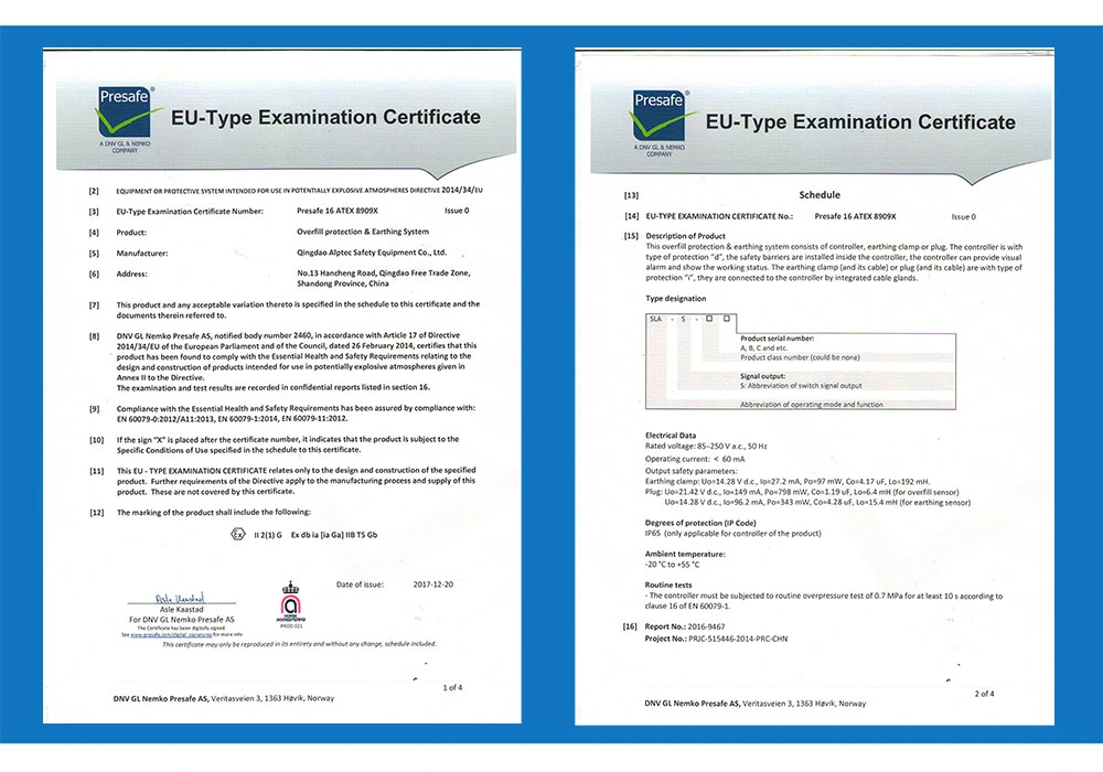 Atex Approved Overfill/Overfilling Prevention/Protection & Anti-Static/Earthing/Grounding/Bonding System