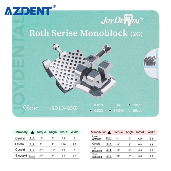 400개/상자 치과 교정 치과 브래킷 치과 의사 Monoblock 금속 브래킷 미니 Mbt/Roth 0.022